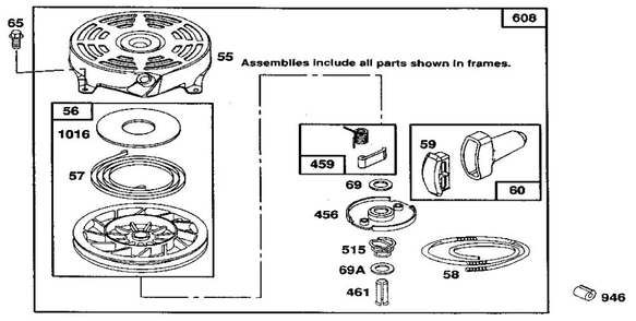 Rewind Starter Diagram and Parts List for 122700  Briggs and Stratton Engine